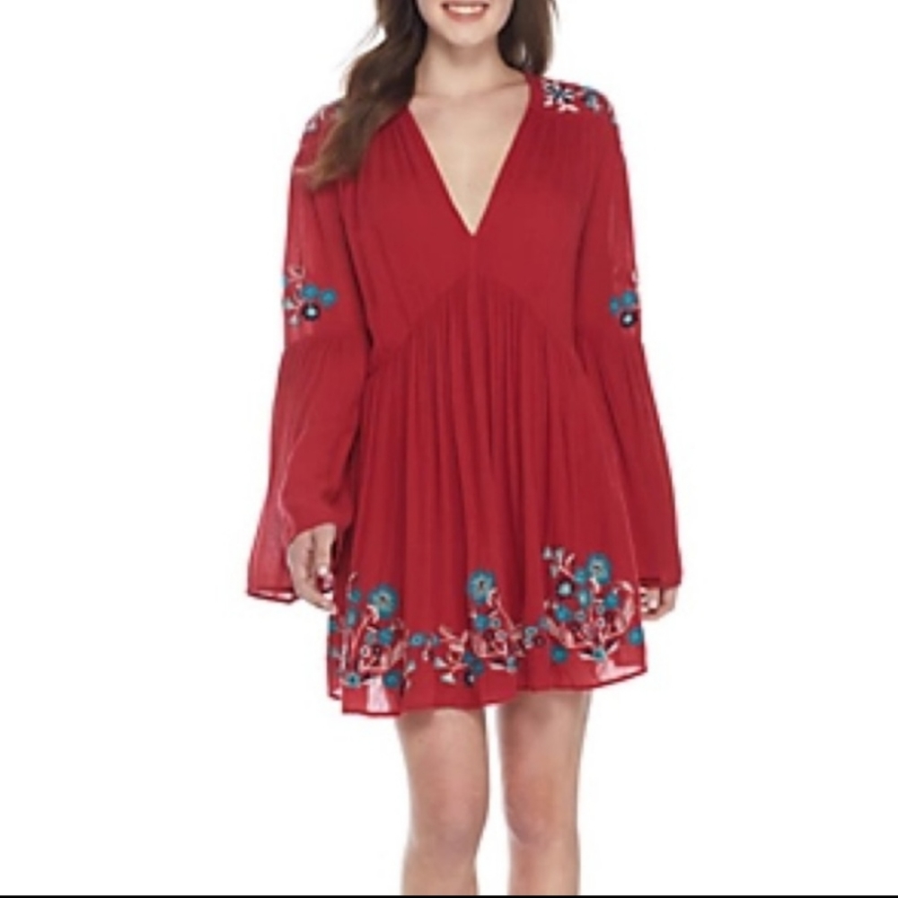 Free People Cherry Mini Dress Embroidered Floral Details Size S/P